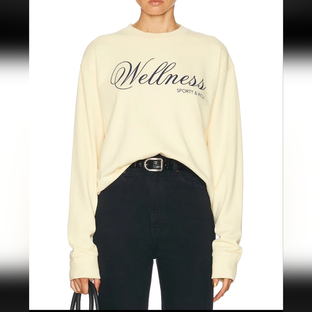 Sporty & Rich Butter Yellow Wellness Crewneck Sweatshirt 100% Cotton Sz M NEW - Picture 6 of 16